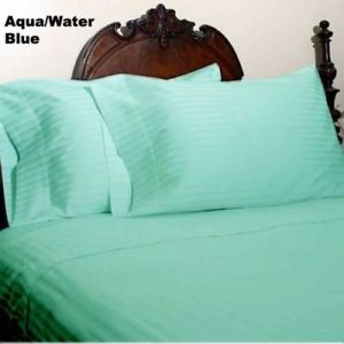 Home Sheet Set-Fitted/Flat/Bed Skirt 1000 TC Egyptian Cotton Aqua Blue Striped